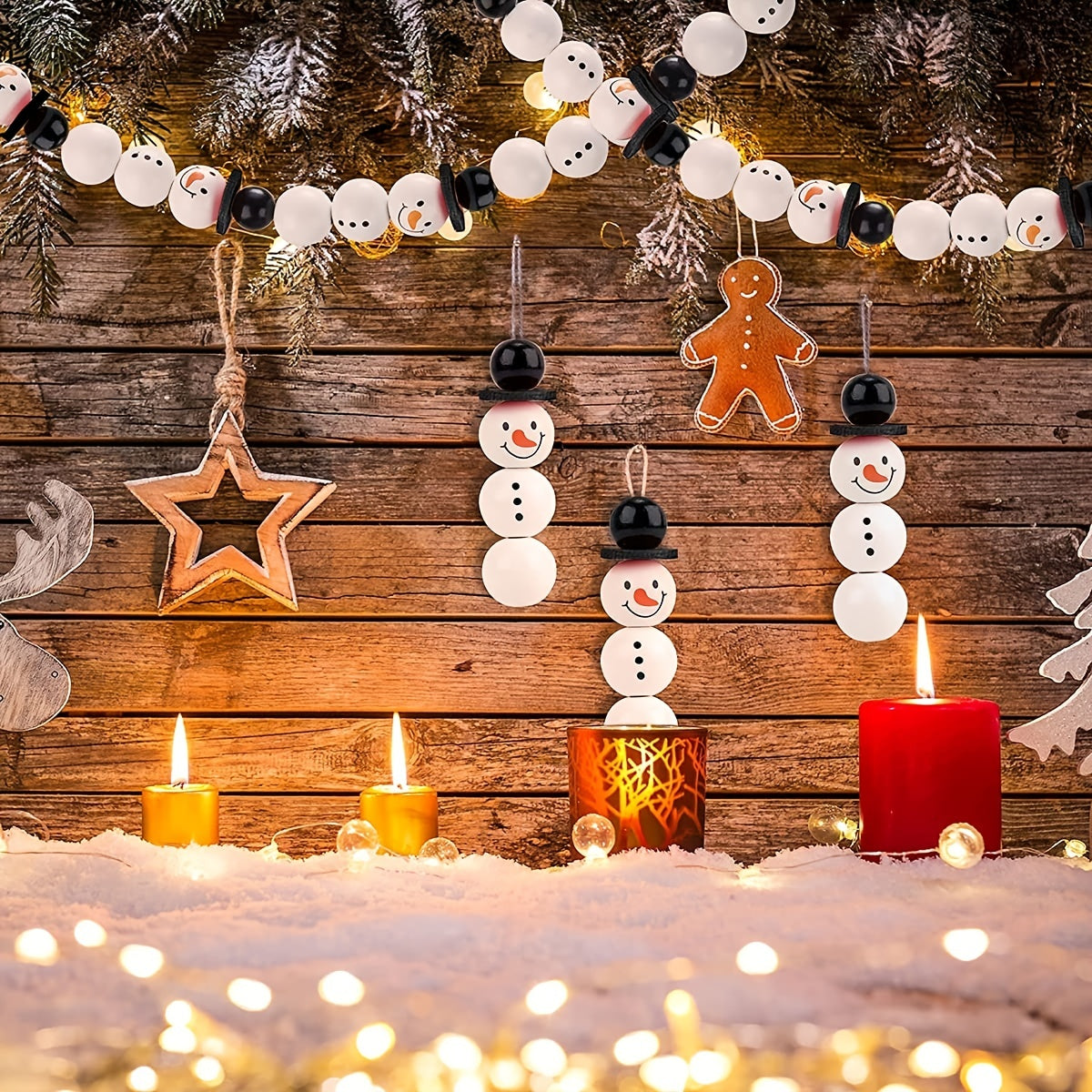 Christmas Snowman Wooden Beads 50pcs 100pcs