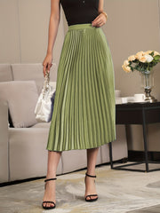 Solid Pleated A-Line Skirt with Slim Waist