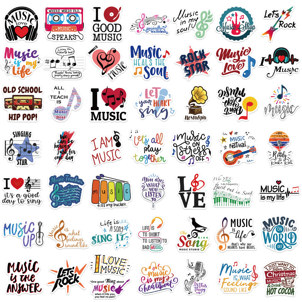 50 Music Themed Sticker Collection - DIY Projects, Laptops, Water Bottles