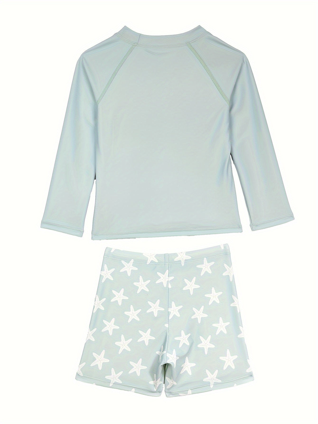 2 Pcs Star Pattern Swimsuit Boys Long Sleeve Top & Swim Trunks Set