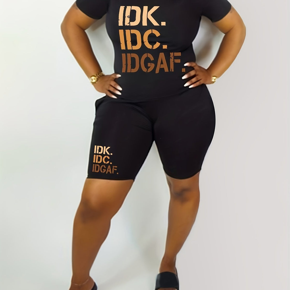  Slogan Print Crop Top & Shorts 2 Piece Set