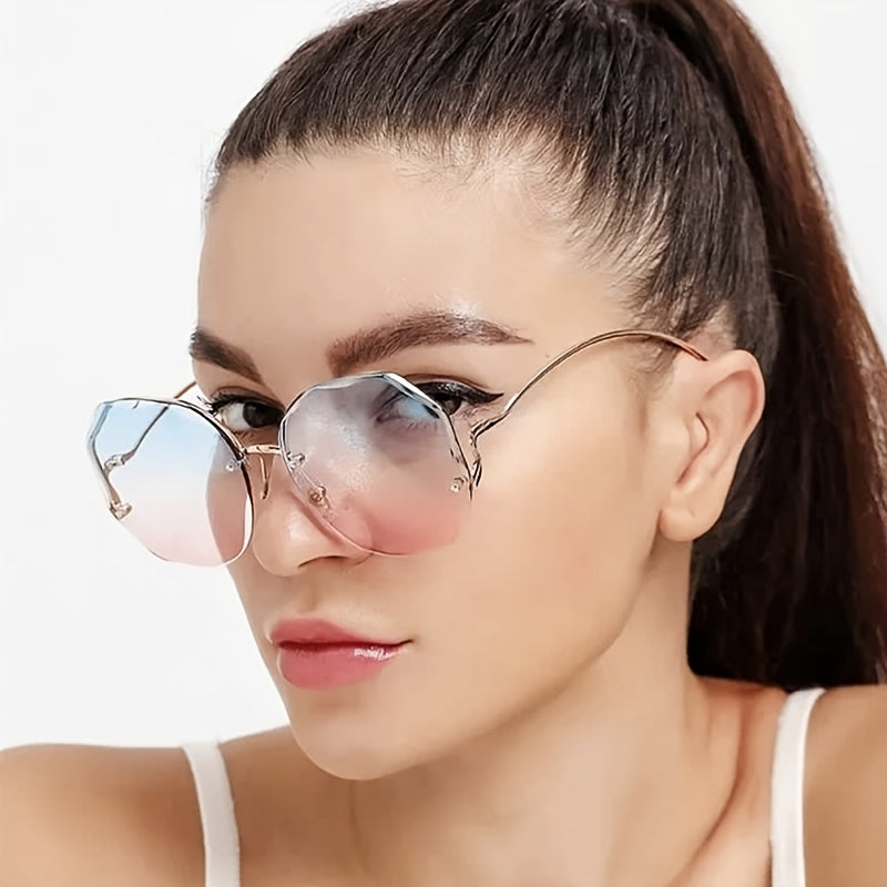 Large Rimless Gradient Sunglasses Casual Sun Protection Eyewear