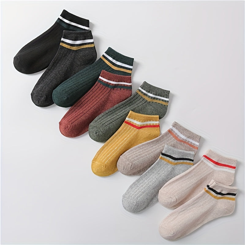 10 Pairs Striped Short Socks Soft & Lightweight Low Cut All 