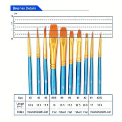 10pcs Watercolor Gouache Painting Brush Set Round Pointed Hook Pen Hair Brushes