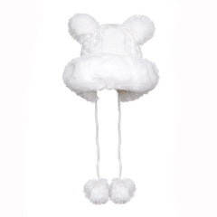 Women's Winter Plush Hat with Bear Ears and Fur Ball