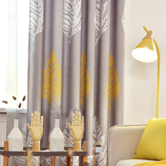 Gray Leaf Blackout Curtain for Home Decor