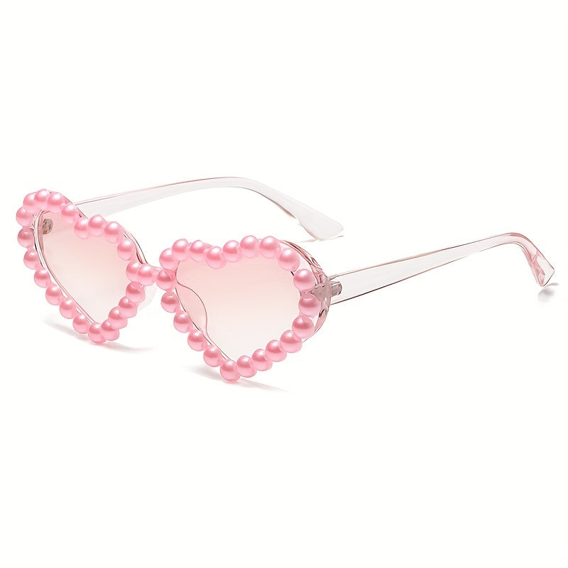Faux Pearl Heart Sunglasses for Women Girls UV400 Sun Shades