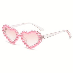 Faux Pearl Heart Sunglasses for Women Girls UV400 Sun Shades