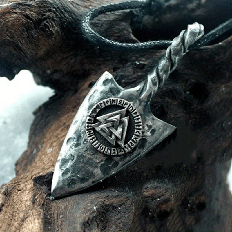Vintage Viking Spear Pendant Necklace with Rune Engraving