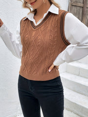 Sleeveless V Neck Sweater Vest with Contrast Trim