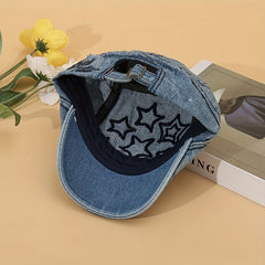 Classic Embroidery Distressed Casual Denim Cap