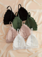 4pcs Lace Wireless Bras Scallop Trim Women's Lingerie
