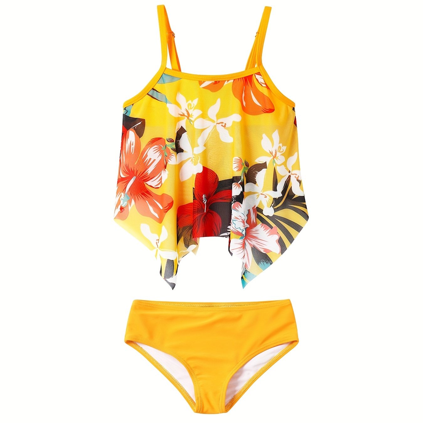 Girls Flower Graphic Bikini Swimsuit Set Kids Beach Clothes Bathing Suits