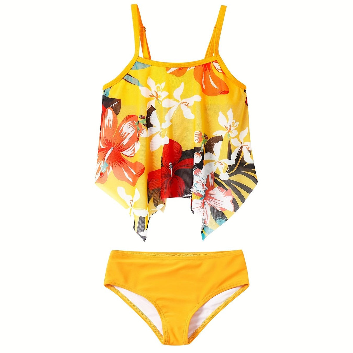 Girls Flower Graphic Bikini Swimsuit Set Kids Beach Clothes Bathing Suits