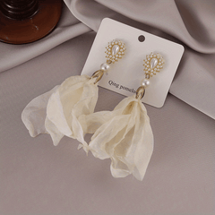 Pearl & Chiffon Drop Earrings - Fashionable Jewelry for Women