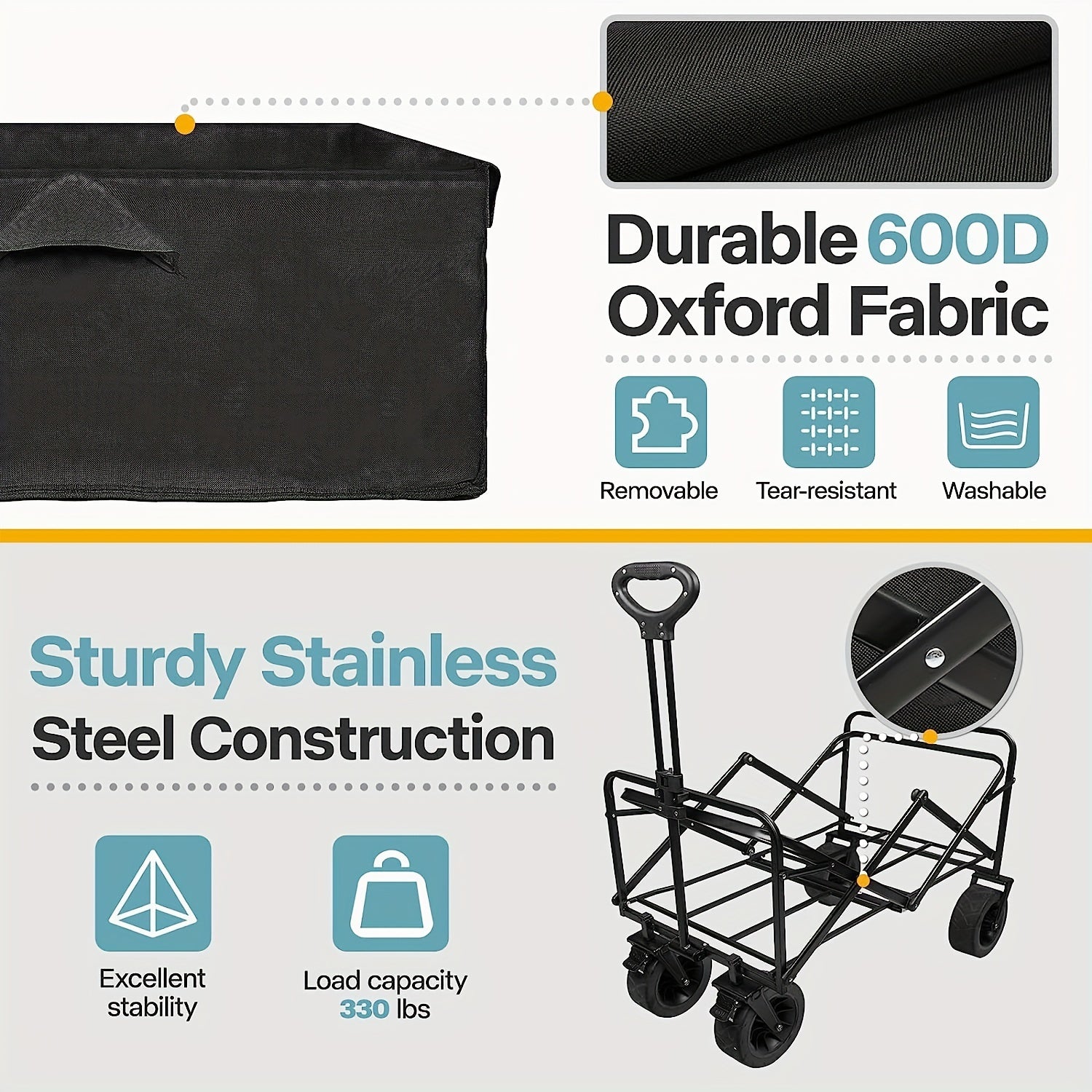 Heavy Duty Collapsible Folding Wagon With Wheels 149 69KG Outdoor Wagon