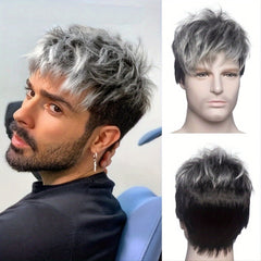 Men Short Straight Wig Heat Resistant Synthetic Male Natural Head