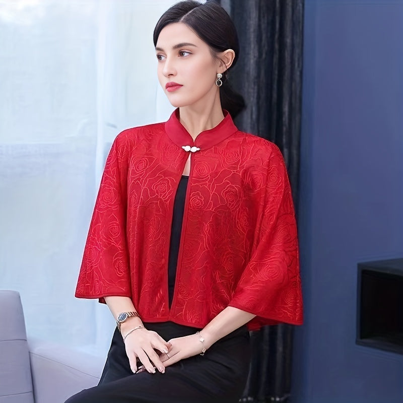 Rose Embroidery Shawl Vintage Cape Button Sunscreen Shawl