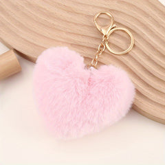 Heart Shape Pom Poms Keychain Fluffy Rabbit Fur Keyring for Car Bag