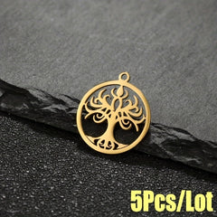 5PCS Stainless Steel Tree Pendant for DIY Accessories