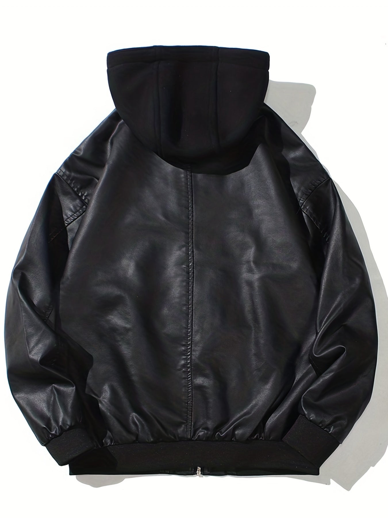 Men's PU Hooded Biker Jacket Zip Up Faux Leather