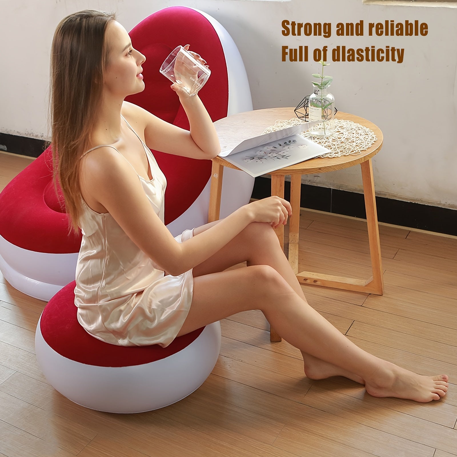 Flocking Inflatable Deck Chair Lounger Sofa for Indoor/Outdoor Use