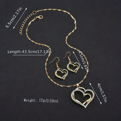 Double Heart Necklace Earrings Bracelet Set Romantic