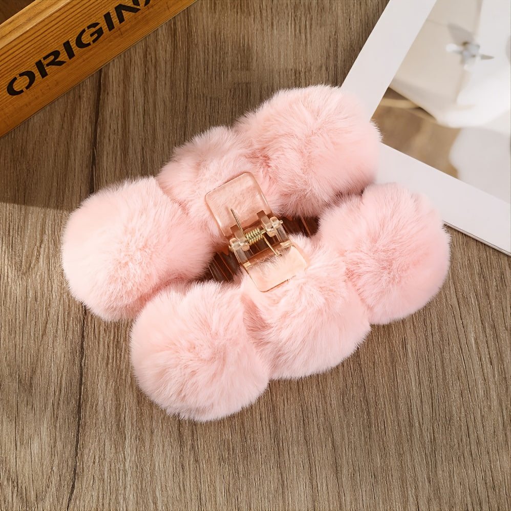Fluffy Plush Hair Claw Clip Winter Hair Barrettes for Girls Woman