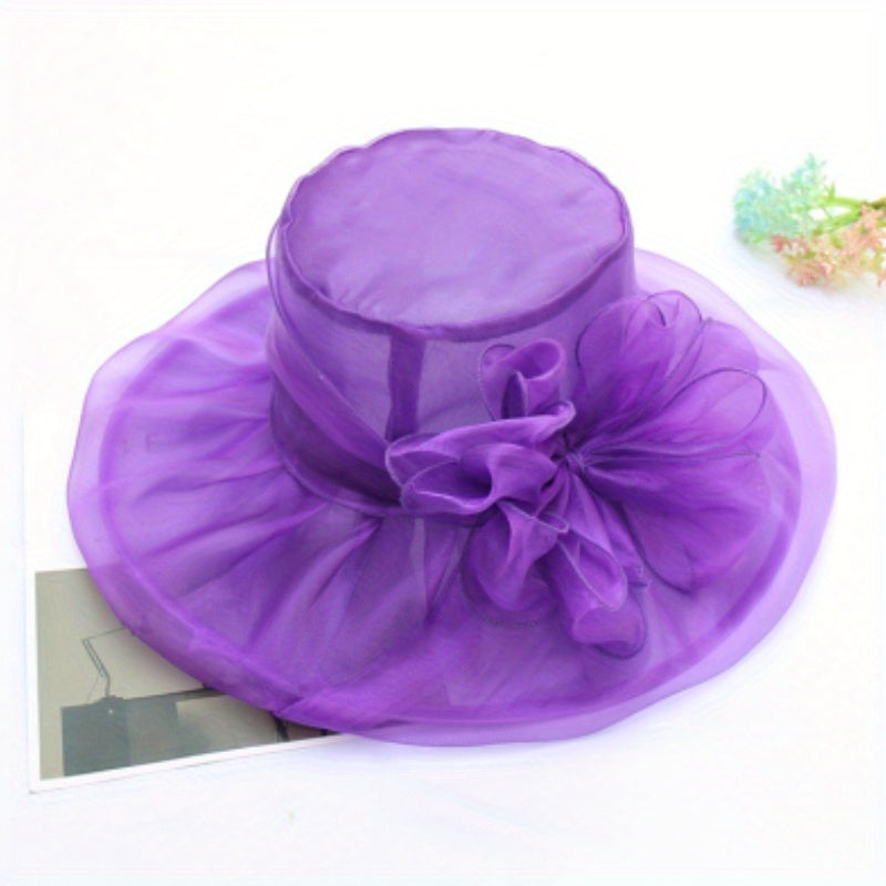 Foldable Flower Organza Sun Hat Solid Mesh Breathable Travel Beach Hats
