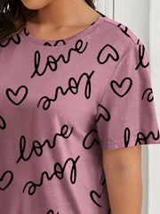  Heart & Letter Print Short Sleeve Sleep Dress
