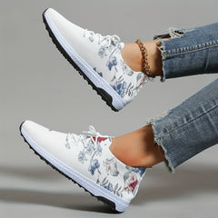 Women's Floral Sneakers Lace Up Non slip Casual Shoes