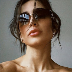 Y2K Wrap Around Sunglasses Gradient Lens Metal Frame UV400