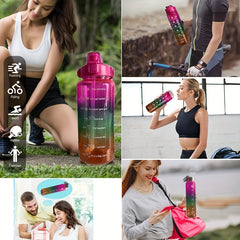 Gradient Leakproof Water Bottle with Time Marker and Straw Cup