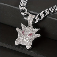 Women's Hip Hop Punk Ghost Pendant Necklace with Rhinestones Glitter Cuban Chain