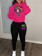 Women's Plus Figure & Letter Print Hoodie & Joggers Outfits 2 Piece Set