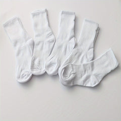 5 Pairs Solid Socks Women's Stockings & Hosiery