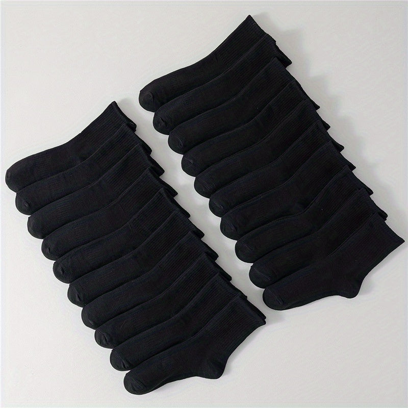 20 Pairs Women's Solid Mid Tube Socks