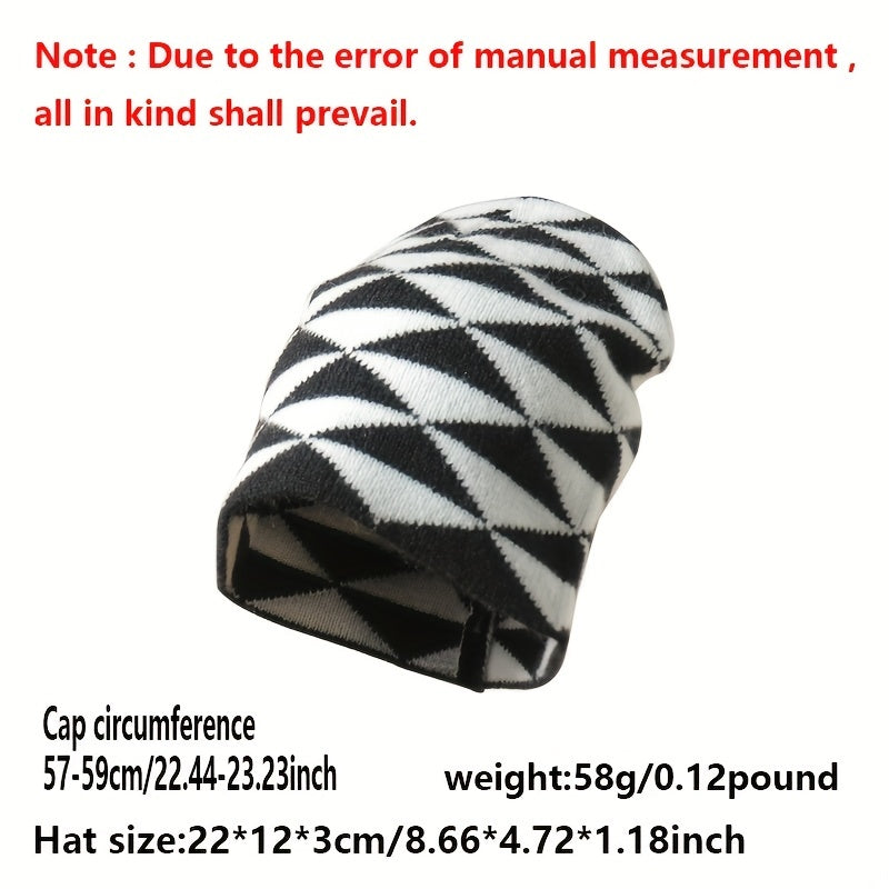 Dark Rhombic Jacquard Beanie Y2K Casual Knit Hat Elastic Skull Hat