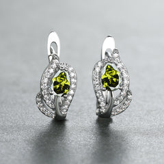 Multicolor Zirconia Stone Hoop Earrings, Leaf Crystal Silver Wedding Jewelry