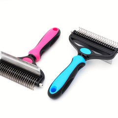 2-in-1 Pet Grooming Brush for Dogs & Cats Deshedding Tool Dematting Rake