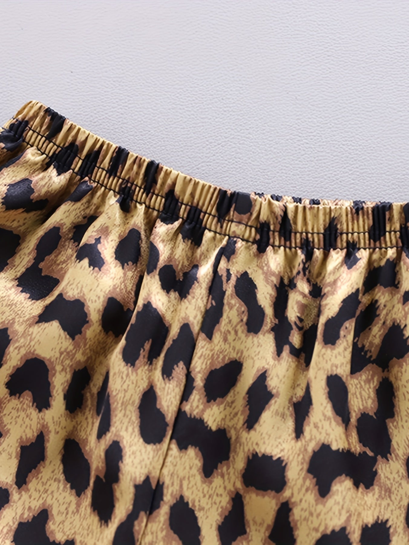Kid's Leopard Satin Pajama Set Short Sleeve Top & Pants