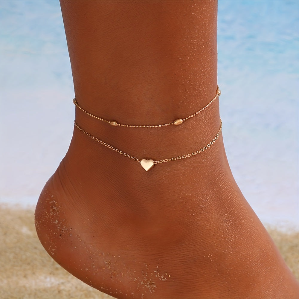 Double Layer Anklet Heart Charm for Men Unisex