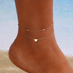 Double Layer Anklet Heart Charm for Men Unisex