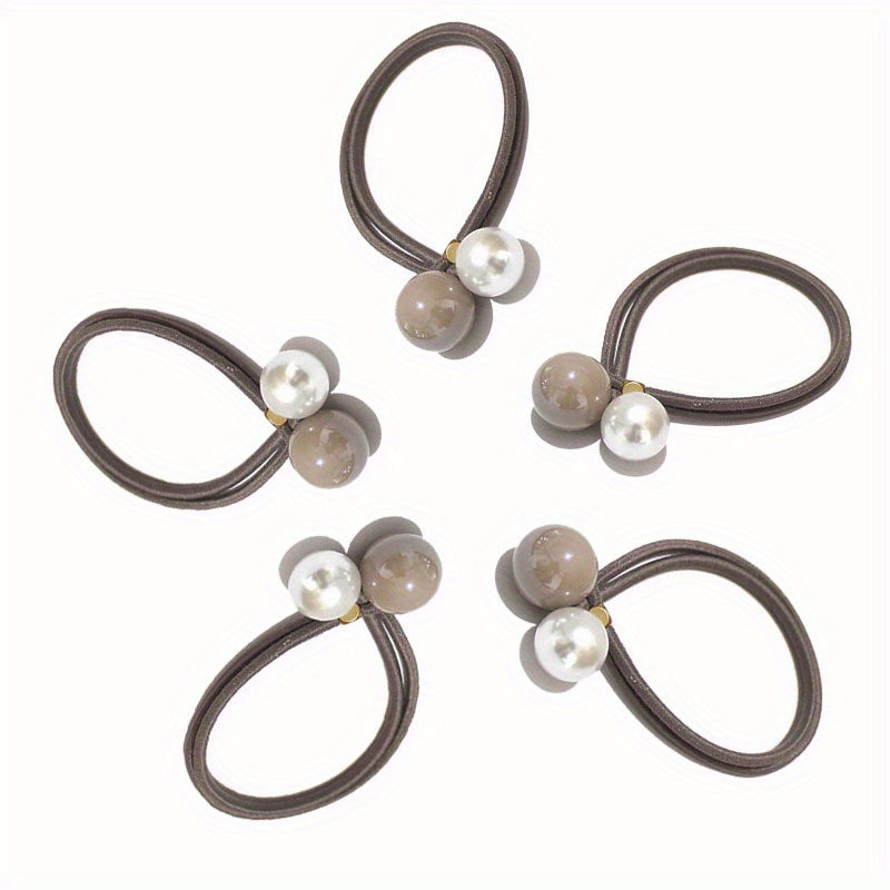 5pcs Faux Pearl Hair Tie Rope Rings Ponytail Holder Accessories