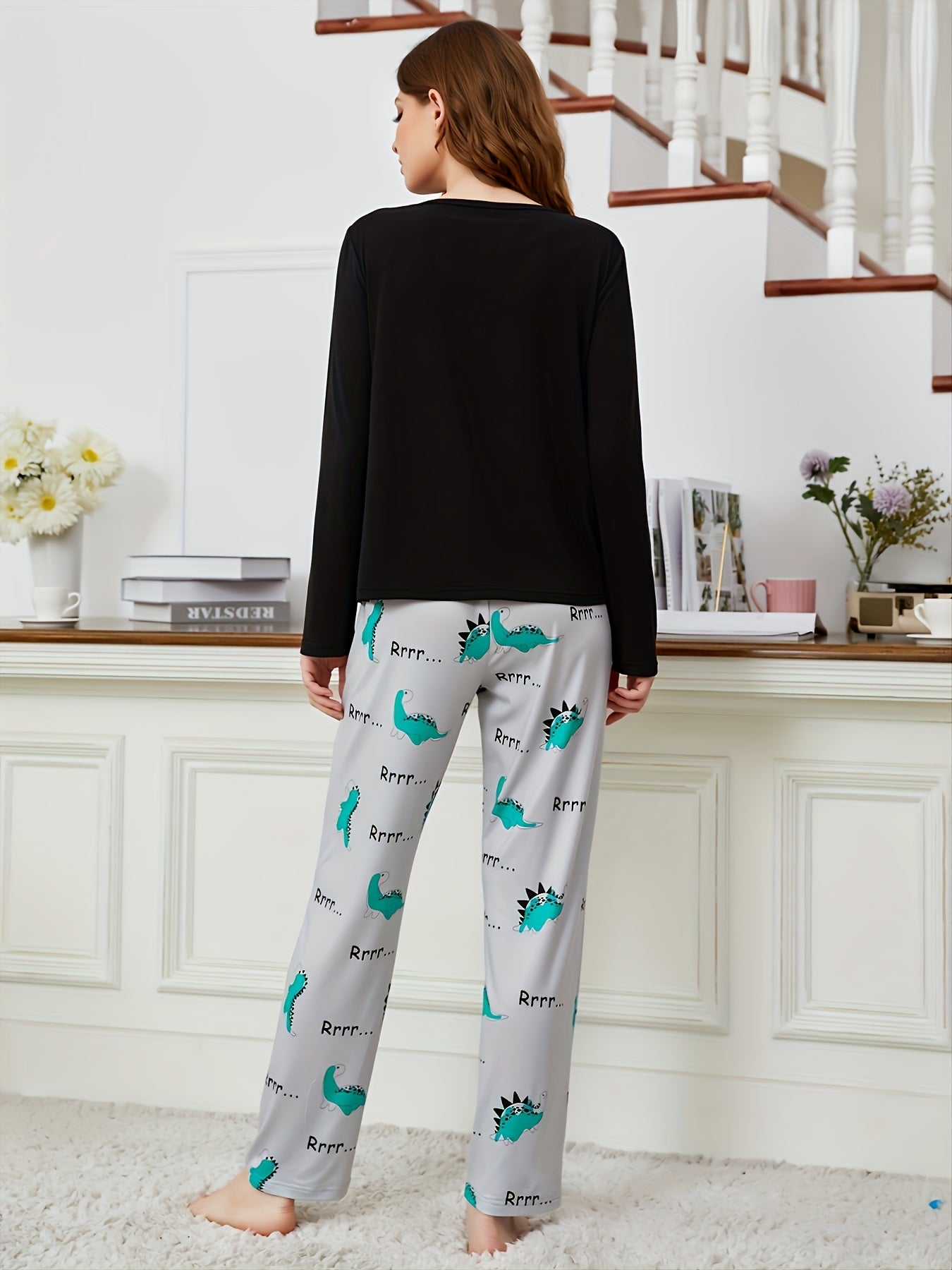 Letter Print Pajama Set Long Sleeve Top & Pants