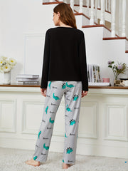Letter Print Pajama Set Long Sleeve Top & Pants