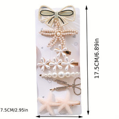 7pcs Faux Pearl Rhinestone Hair Clip Set