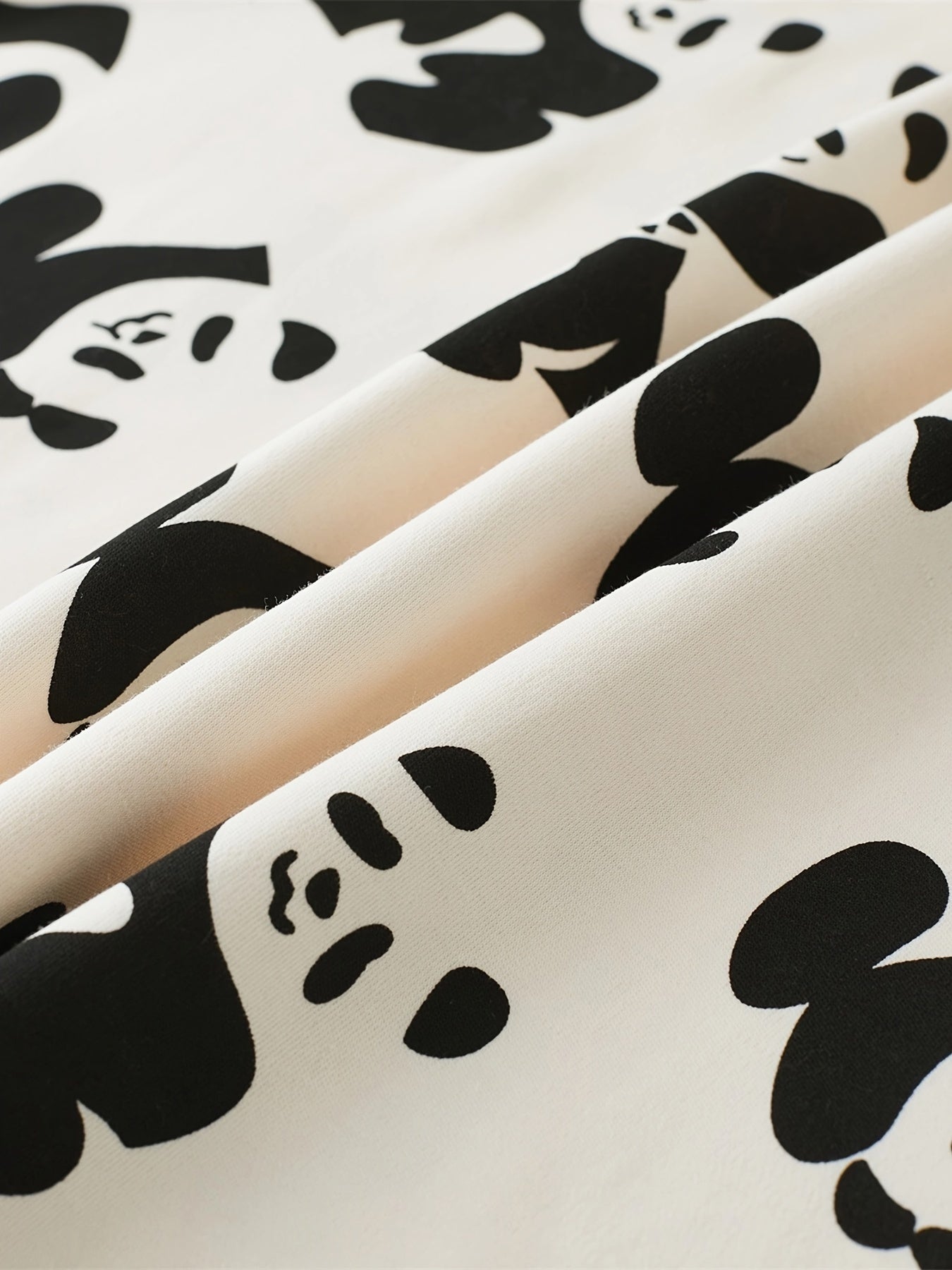 Panda Print Pajama Set Long Sleeve Crew Neck Top & Pants