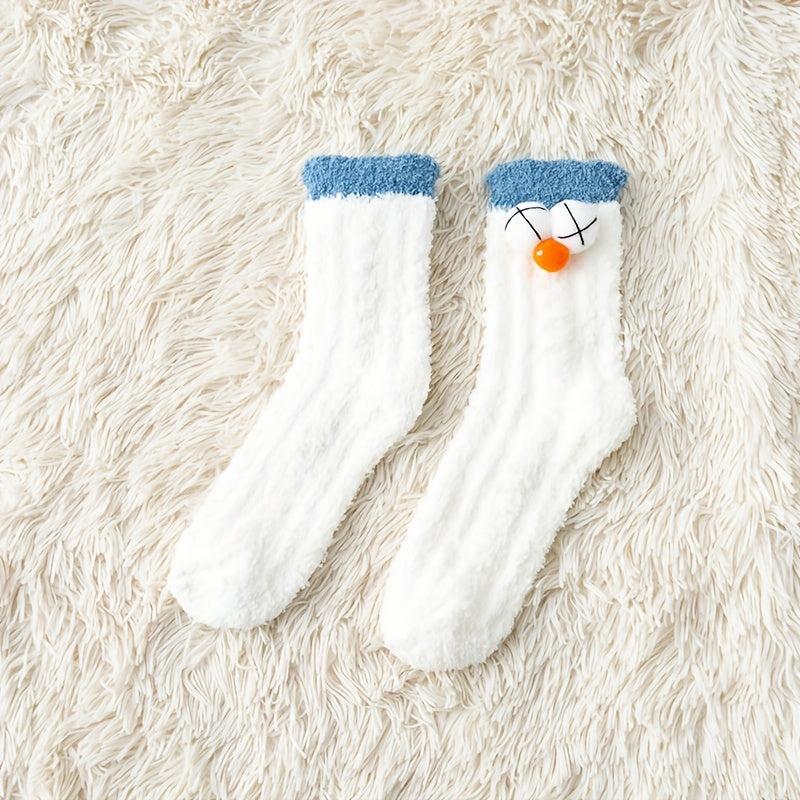 4 Pairs Cartoon Fuzzy Socks Comfy & Mid Tube Women's Stockings & Hosiery