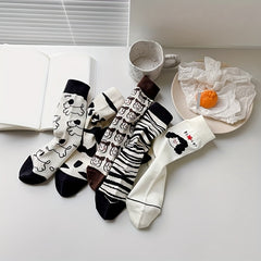 5 Pairs Cute Cartoon Print Socks for Women